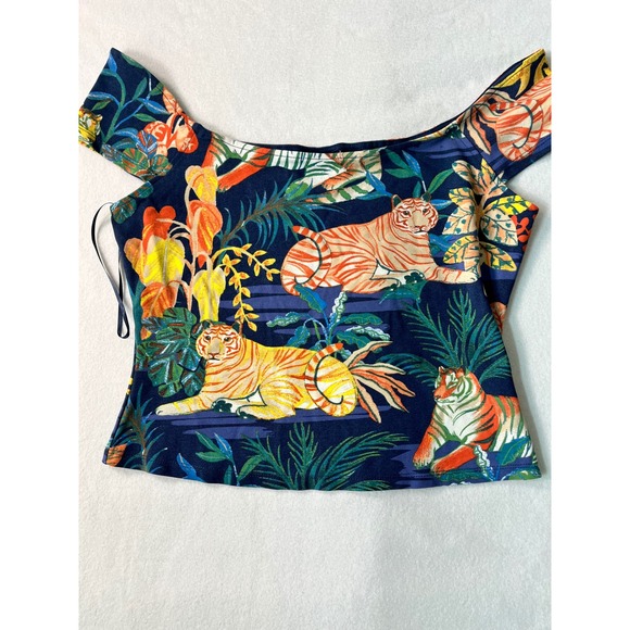 Maeve Tops - Maeve Anthropologie Tiger Print Off Shoulder Top Navy Blue Boho Y2K Large